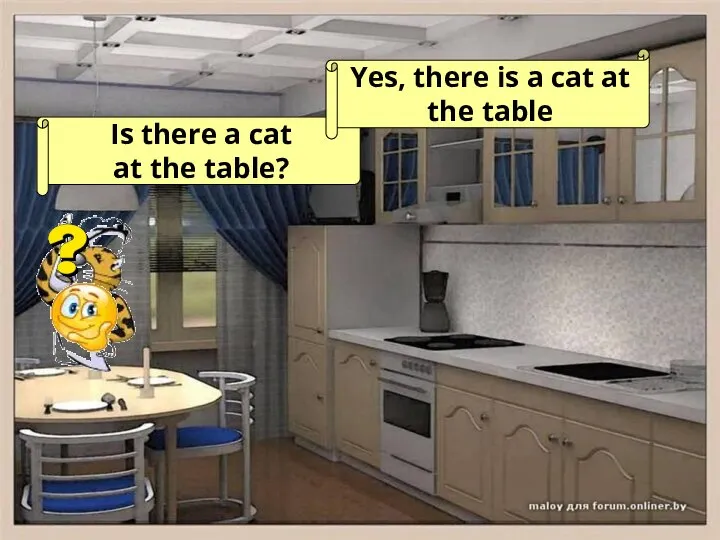 Is there a cat at the table? Yes, there is a cat at the table