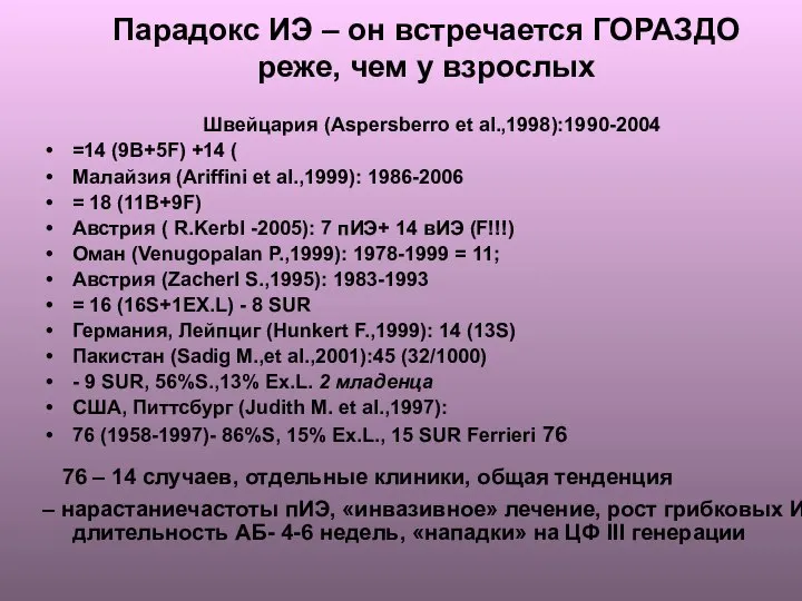 Парадокс ИЭ – он встречается ГОРАЗДО реже, чем у взрослых Швейцария (Aspersberro