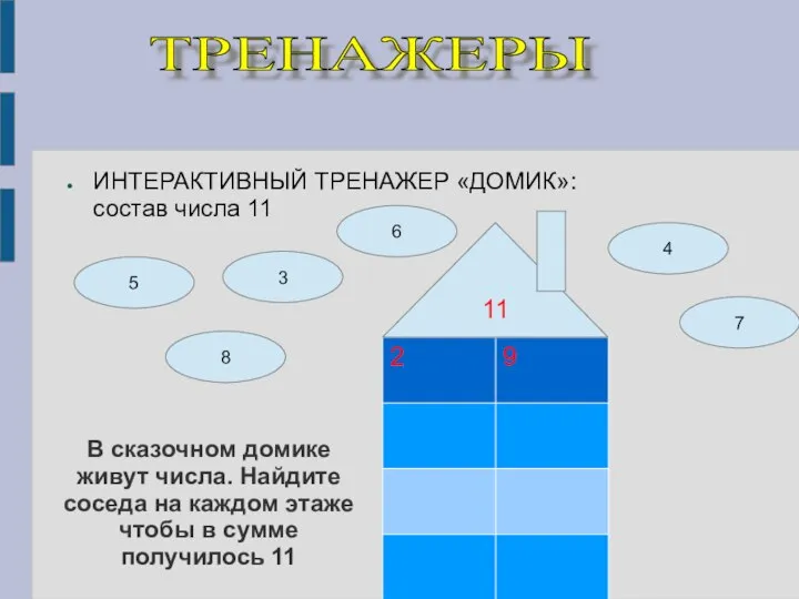 В сказочном домике живут числа. Найдите соседа на каждом этаже чтобы в