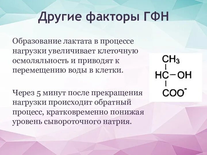 Образование лактата в процессе нагрузки увеличивает клеточную осмоляльность и приводят к перемещению