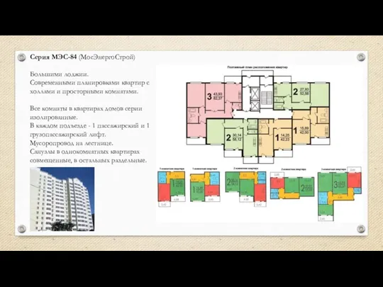 Серия МЭС-84 (МосЭнергоСтрой) Большими лоджии. Современными планировками квартир с холлами и просторными