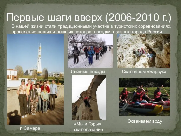 Первые шаги вверх (2006-2010 г.) В нашей жизни стали традиционными участие в