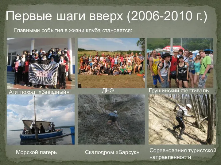 Первые шаги вверх (2006-2010 г.) Главными события в жизни клуба становятся: Агитпоход