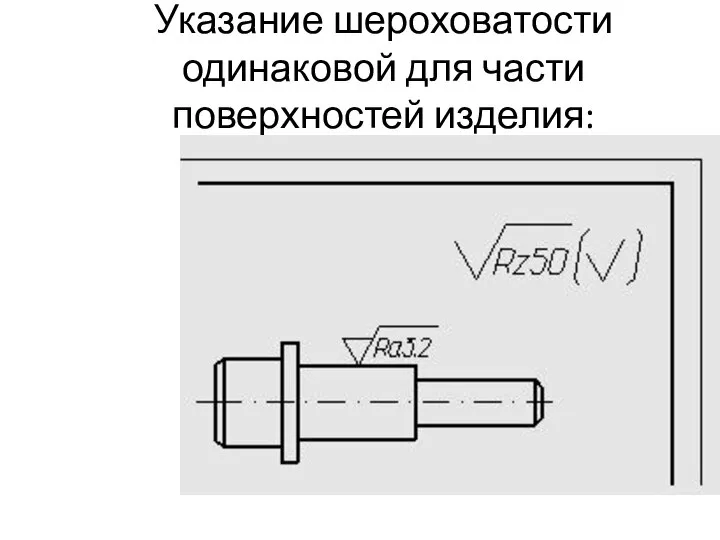 Указание шероховатости одинаковой для части поверхностей изделия: