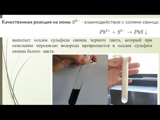 выпадает осадок сульфида свинца черного цвета, который при окислении перекисью водорода превращается