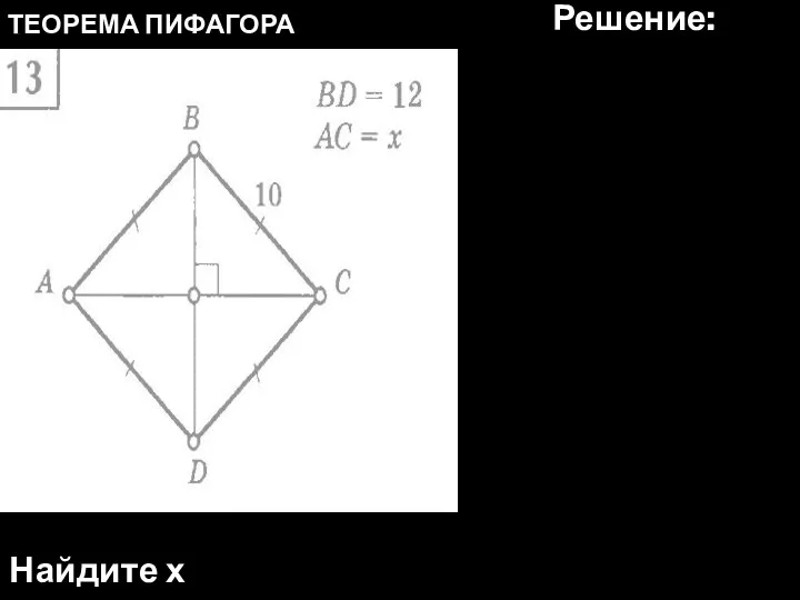 ТЕОРЕМА ПИФАГОРА Найдите х Решение: