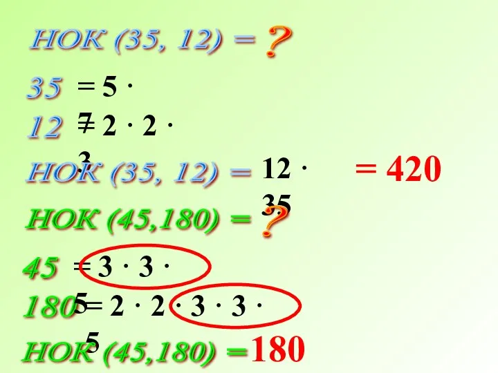 НОК (35, 12) = ? 35 12 = 5 · 7 =