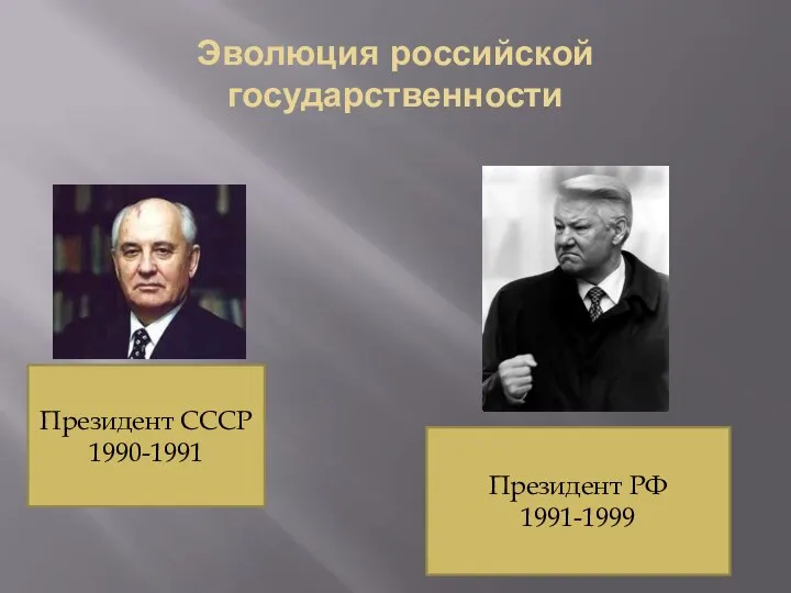 Эволюция российской государственности Президент СССР 1990-1991 Президент РФ 1991-1999