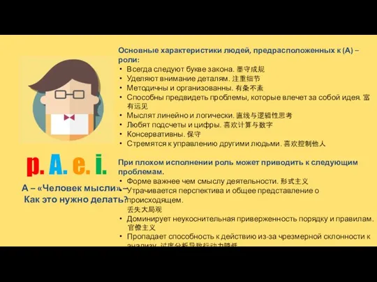 Основные характеристики людей, предрасположенных к (А) – роли: Всегда следуют букве закона.