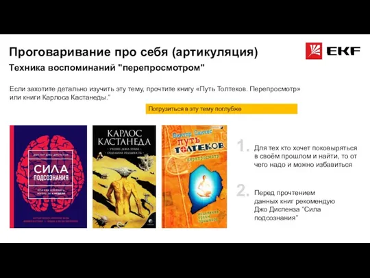 Проговаривание про себя (артикуляция) Техника воспоминаний "перепросмотром" 1. Для тех кто хочет