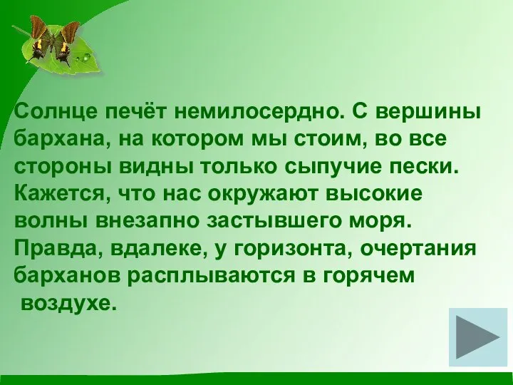 Солнце печёт немилосердно. С вершины бархана, на котором мы стоим, во все