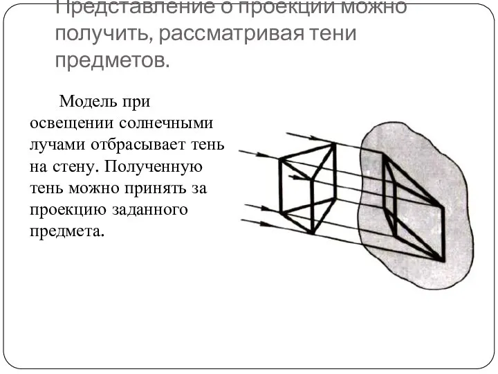 Представление о проекции можно получить, рассматривая тени предметов. Модель при освещении солнечными