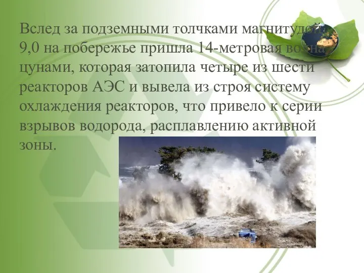 Вслед за подземными толчками магнитудой 9,0 на побережье пришла 14-метровая волна цунами,