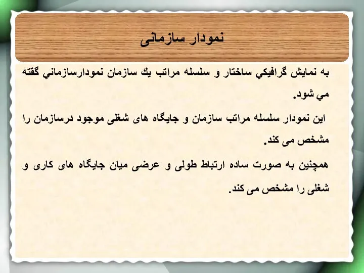 نمودار سازمانی به نمايش گرافيكي ساختار و سلسله مراتب يك سازمان نمودارسازماني