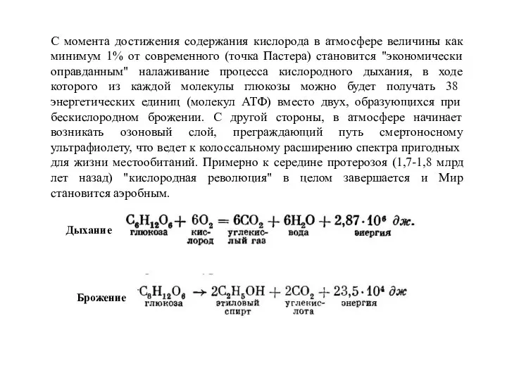 С момента достижения содержания кислорода в атмосфере величины как минимум 1% от