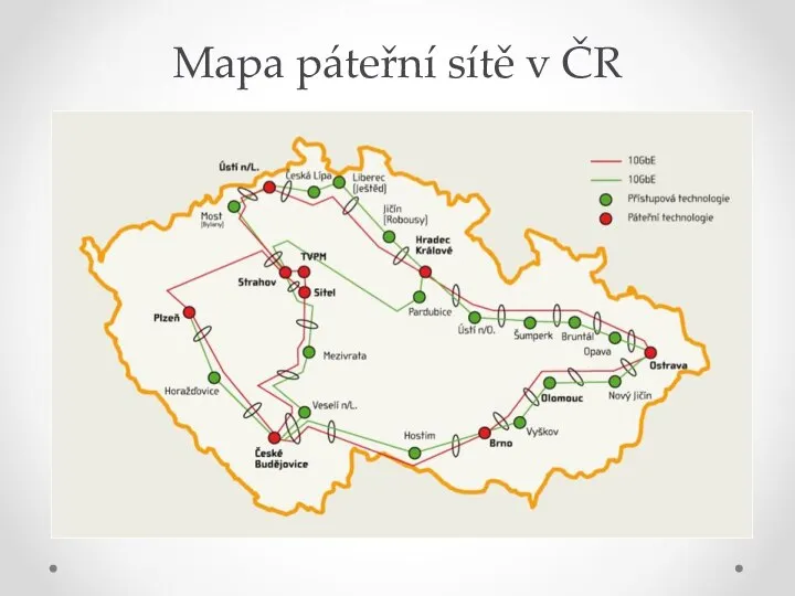 Mapa páteřní sítě v ČR