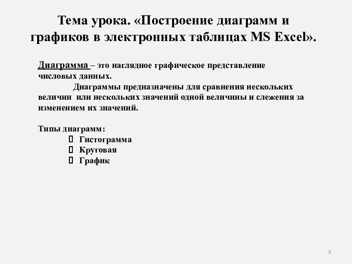 Тема урока. «Построение диаграмм и графиков в электронных таблицах MS Excel». Диаграмма