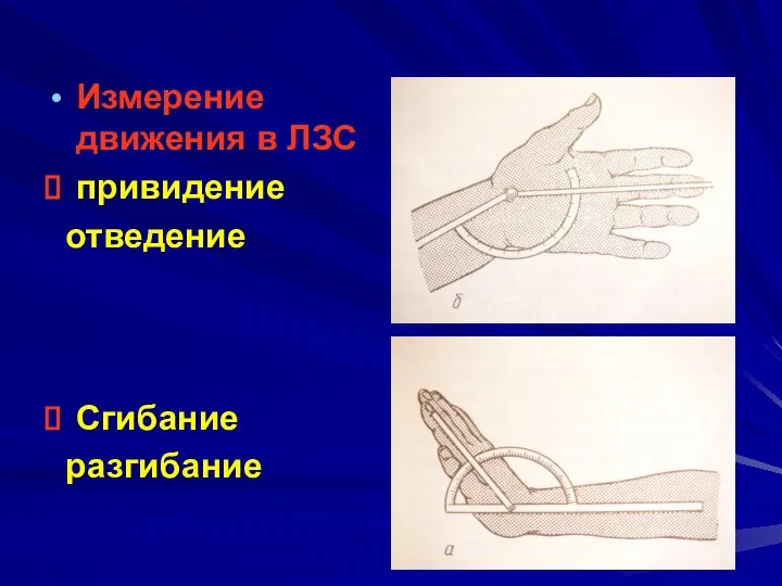 Измерение движения в ЛЗС привидение отведение Сгибание разгибание