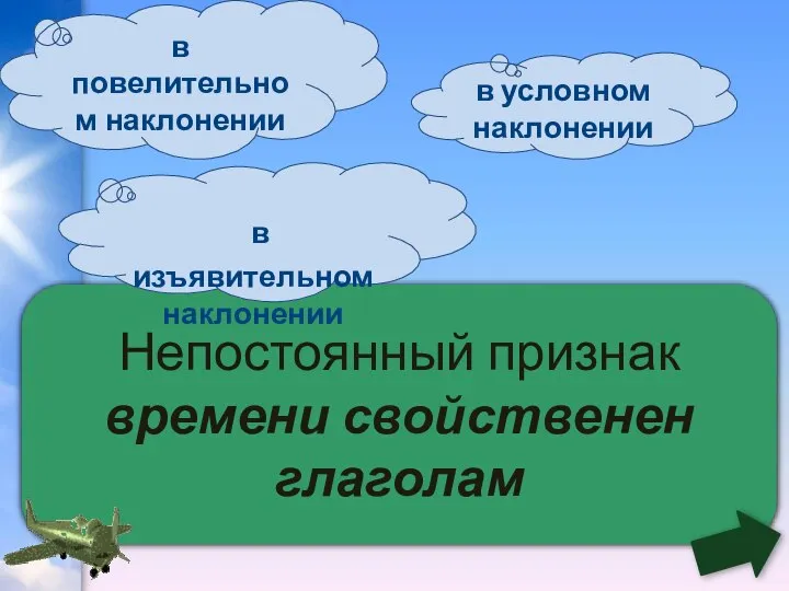 Непостоянный признак времени свойственен глаголам в изъявительном наклонении в повелительном наклонении в условном наклонении