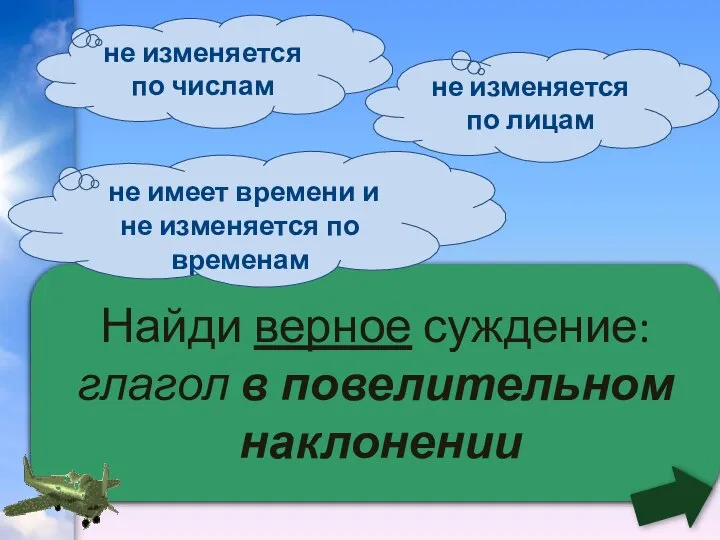 Найди верное суждение: глагол в повелительном наклонении не имеет времени и не