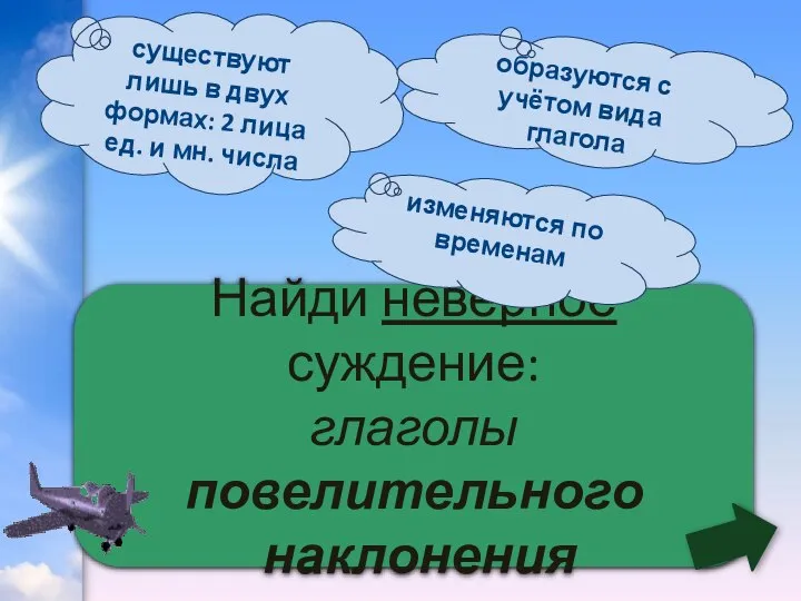 Найди неверное суждение: глаголы повелительного наклонения изменяются по временам существуют лишь в