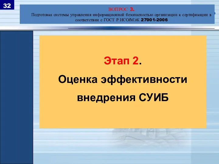 Этап 2. Оценка эффективности внедрения СУИБ ВОПРОС 3. Подготовка системы управления информационной