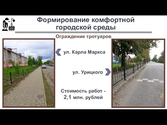 Формирование комфортной городской среды Ограждение тротуаров ул. Карла Маркса ул. Урицкого Стоимость