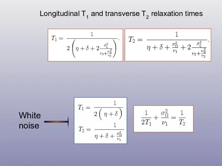 Longitudinal T1 and transverse T2 relaxation times White noise