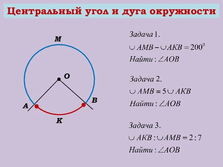 Центральный угол и дуга окружности О В А М К