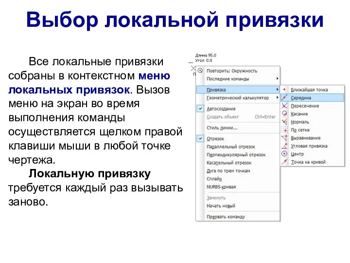 Все локальные привязки собраны в контекстном меню локальных привязок. Вызов меню на