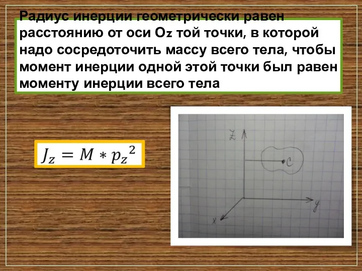 Радиус инерции геометрически равен расстоянию от оси Оz той точки, в которой