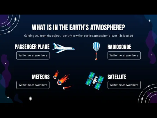 WHAT IS IN THE EARTH'S ATMOSPHERE? PASSENGER PLANE METEORS RADIOSONDE SATELLITE Guiding