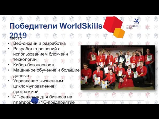 Победители WorldSkills 2019 I место Веб-дизайн и разработка Разработка решений с использованием