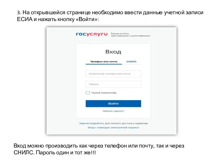 3. На открывшейся странице необходимо ввести данные учетной записи ЕСИА и нажать