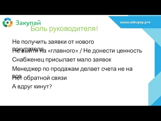 Боль руководителя! Не получить заявки от нового покупателя Не выйти на «главного»