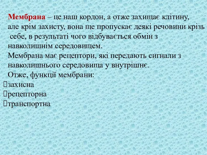 Мембрана – це наш кордон, а отже захищає клітину, але крім захисту,