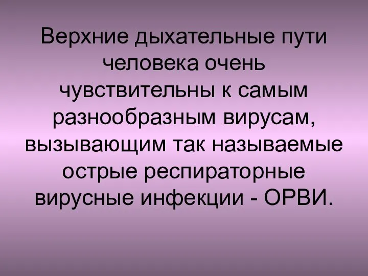 Верхние дыхательные пути человека очень чувствительны к самым разнообразным вирусам, вызывающим так