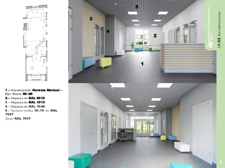 1 Д1.02 Вестибюль-холл Дошкольное отделение на 150 мест 2 1 3 4