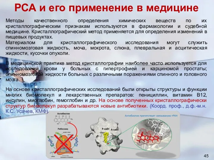 45 РСА и его применение в медицине Методы качественного определения химических веществ