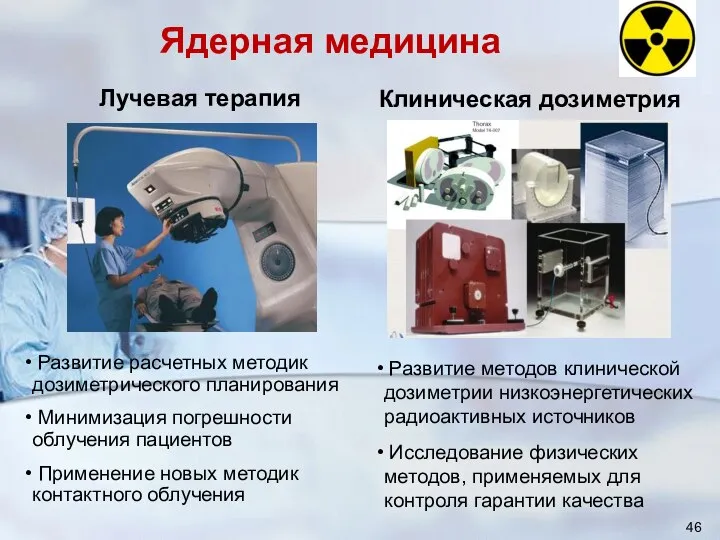 Ядерная медицина Лучевая терапия Клиническая дозиметрия Развитие расчетных методик дозиметрического планирования Минимизация