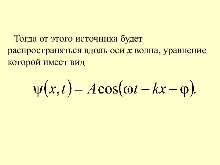 Тогда от этого источника будет распространяться вдоль оси x волна, уравнение которой имеет вид