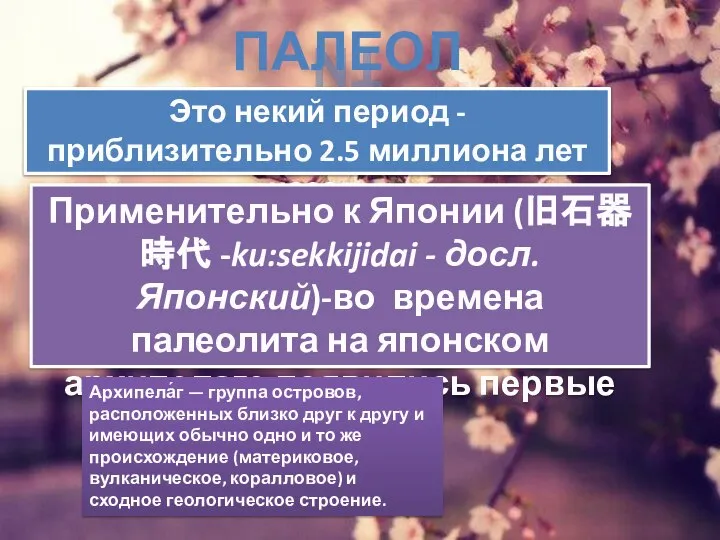 ПАЛЕОЛИТ Это некий период - приблизительно 2.5 миллиона лет назад. Применительно к