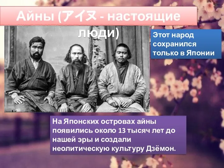 Айны (アイヌ - настоящие люди) Этот народ сохранился только в Японии На