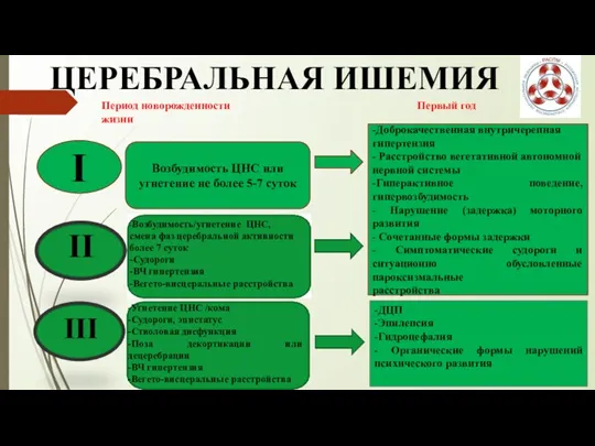 ЦЕРЕБРАЛЬНАЯ ИШЕМИЯ I II III Возбудимость ЦНС или угнетение не более 5-7