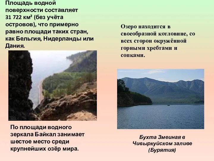 Площадь водной поверхности составляет 31 722 км² (без учёта островов), что примерно