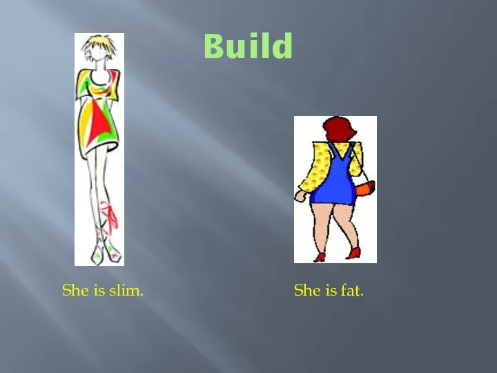 Build She is slim. She is fat.