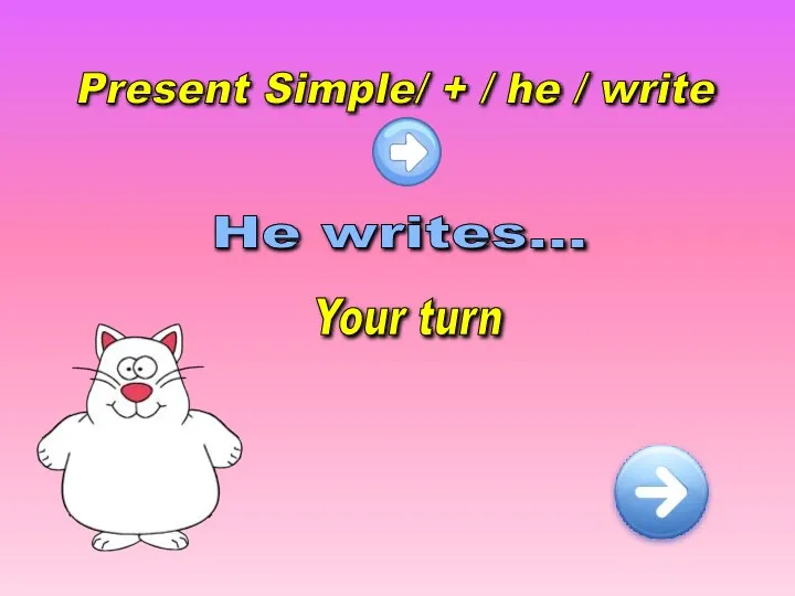 Present Simple/ + / he / write He writes… Your turn