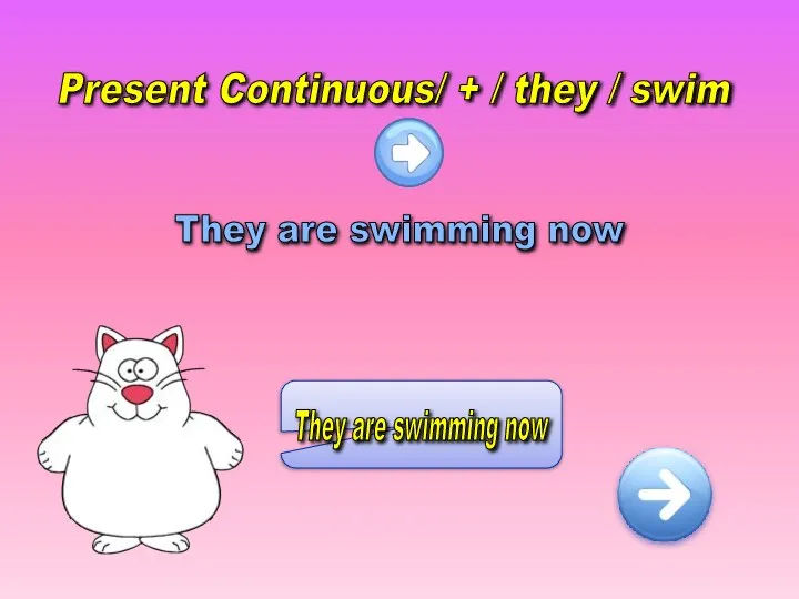 Present Continuous/ + / they / swim They are swimming now They are swimming now