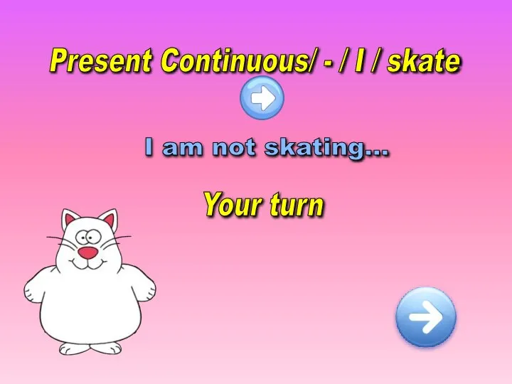 Present Continuous/ - / I / skate I am not skating… Your turn