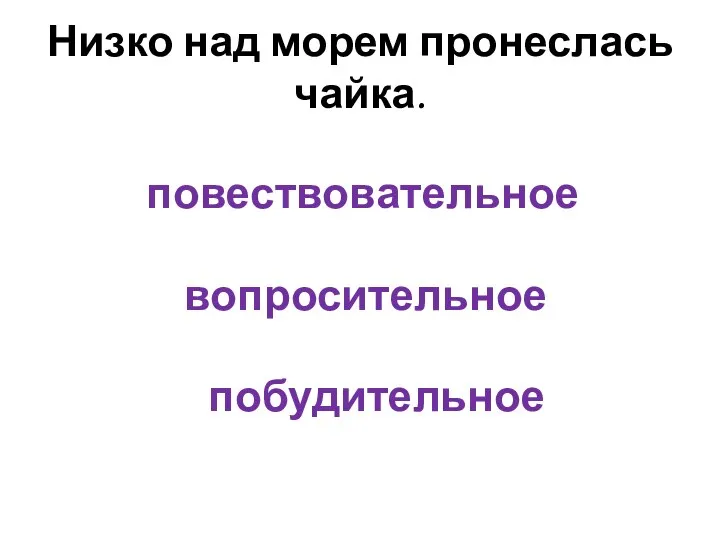 Низко над морем пронеслась чайка. повествовательное вопросительное побудительное